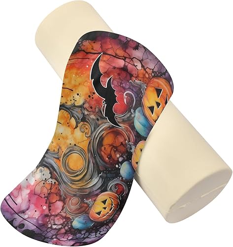 Miniatura 4 de JUNZAN Happy Halloween Watercolor Pumpkin Bat Yoga Meditation Bolster Pillow Down Neck Roll Pillow Round Pillow Insert for Lower Back Support