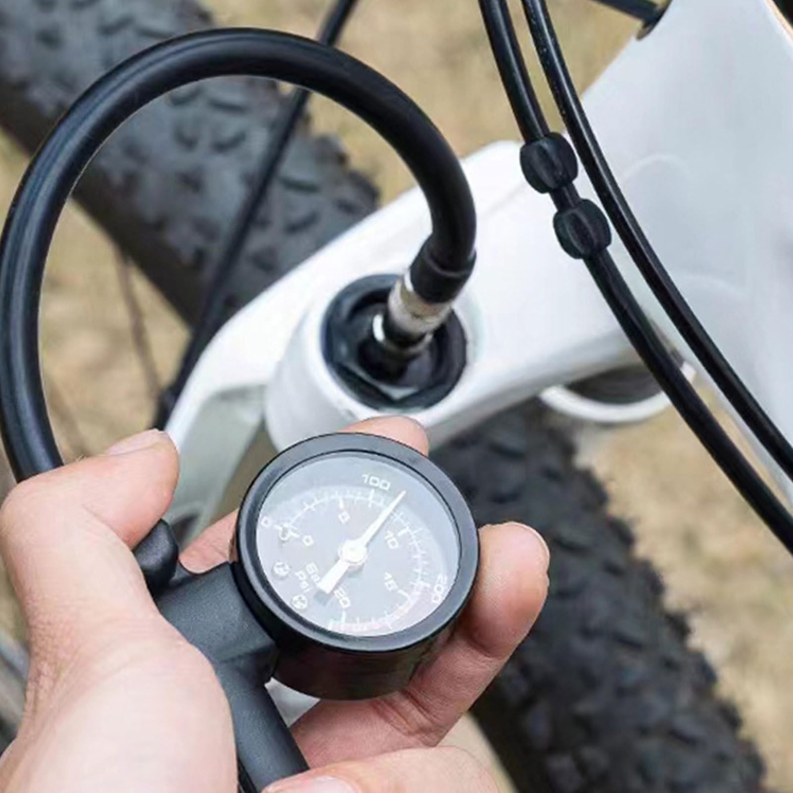 Pompa per Ammortizzatori Mountain Bike Alta Pressione 21 Bar Portatile | Pompa con Manometro per Pneumatici e Ammortizzatori Mountain Bike Adatto a Manutenzione, Ciclismo, Trail e Spostamenti Urba
