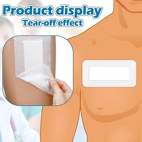 Miniatura 3 de 50 almohadillas adhesivas de gasa con bordes, impermeables, transpirables, vendaje para heridas, bolsas empaquetadas individualmente (4 x 8 pulgadas)