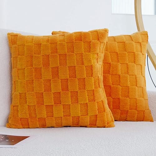 Muamar Paquete de 2 fundas de almohada decorativas y suaves, fundas de cojín para sofá, color naranja de 16 x 16 pulgadas, de forro polar coral,