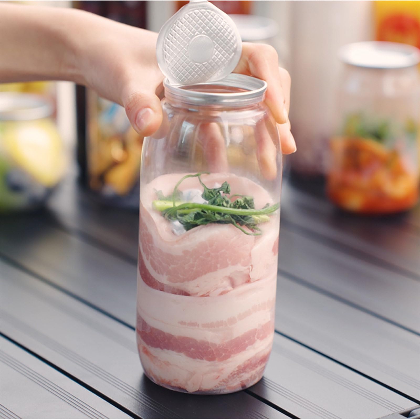 Bottiglie trasparenti per succhi con coperchio, contenitori sigillabili per succhi, latte, tè, caffè, acqua frizzante, set da 100, 500 ml ciascuna