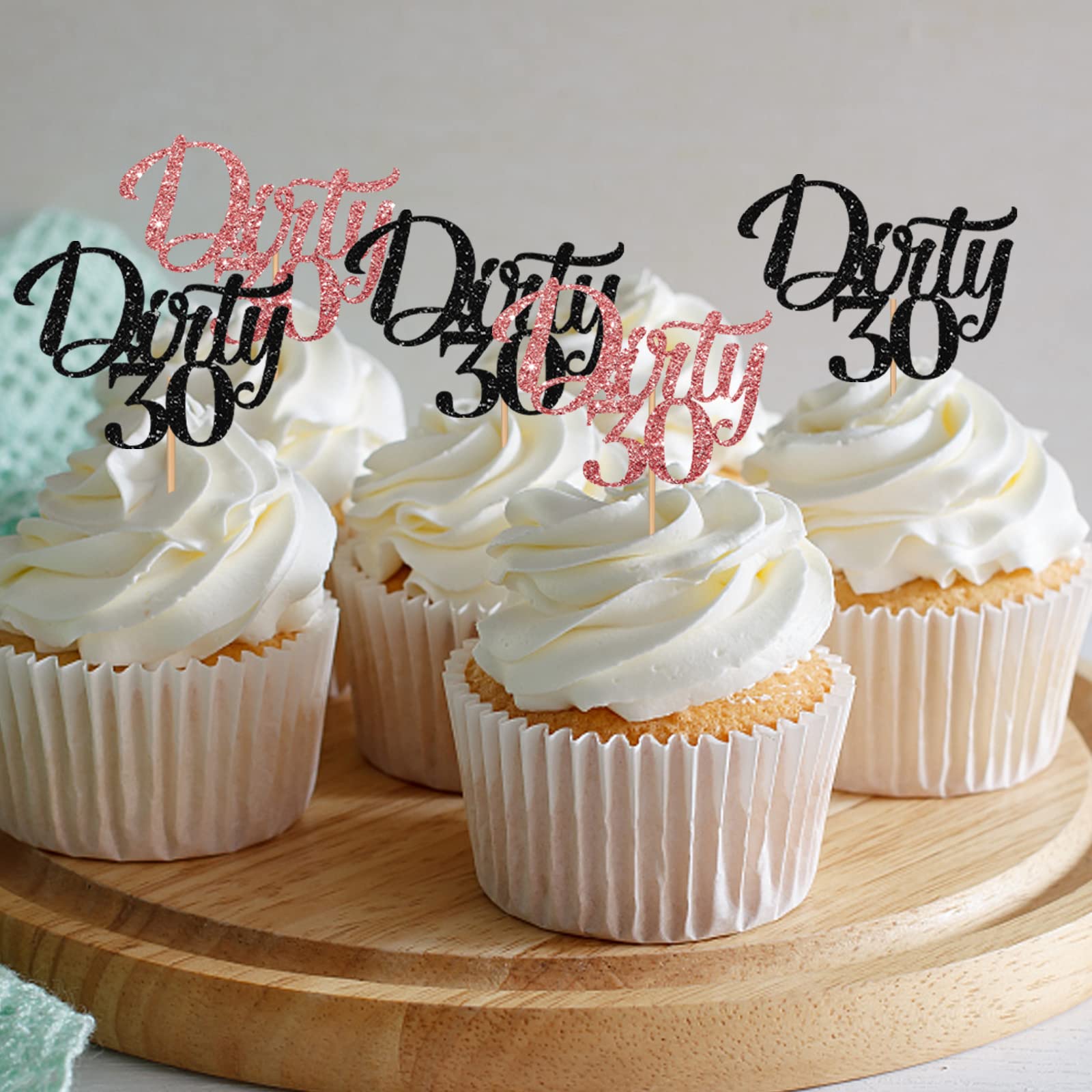 Amazon.co.jp: 24個 - Dirty 30カップケーキトッパー ブラック&ローズ