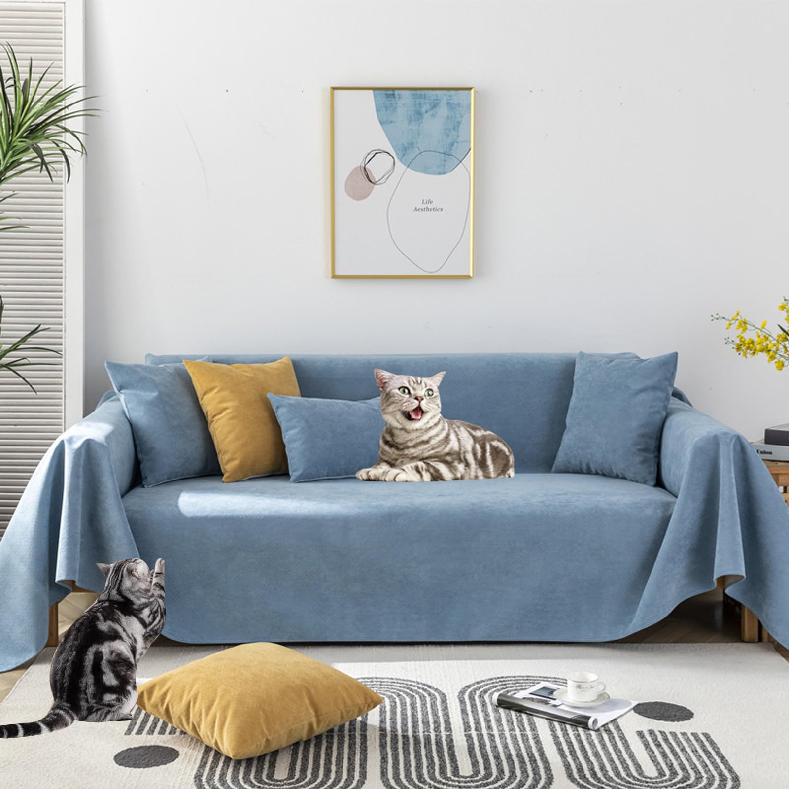 Copridivano impermeabile per divano da 3 e 4 posti, antiscivolo, in ciniglia, protezione versatile per tutte le stagioni, 180 x 360 cm, ideale per proprietari di casa e animali domestici