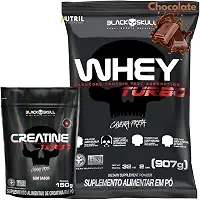 Kit Whey Protein Turbo + Creatina Monohidratada 150g - Black Skull - Ganho de Massa Muscular - Força (Chocolate)