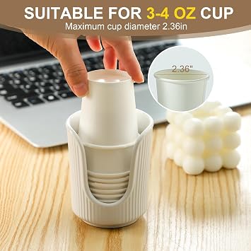 Dobbyby Ceramic Bathroom Cup Dispenser with Stylish Vertical Stripes - Disposable Mouthwash Cup Holder Holds 3-4oz Paper Cups for Rinsing Cups on Bathroom Vanity Countertops (White-White-2 Pack)