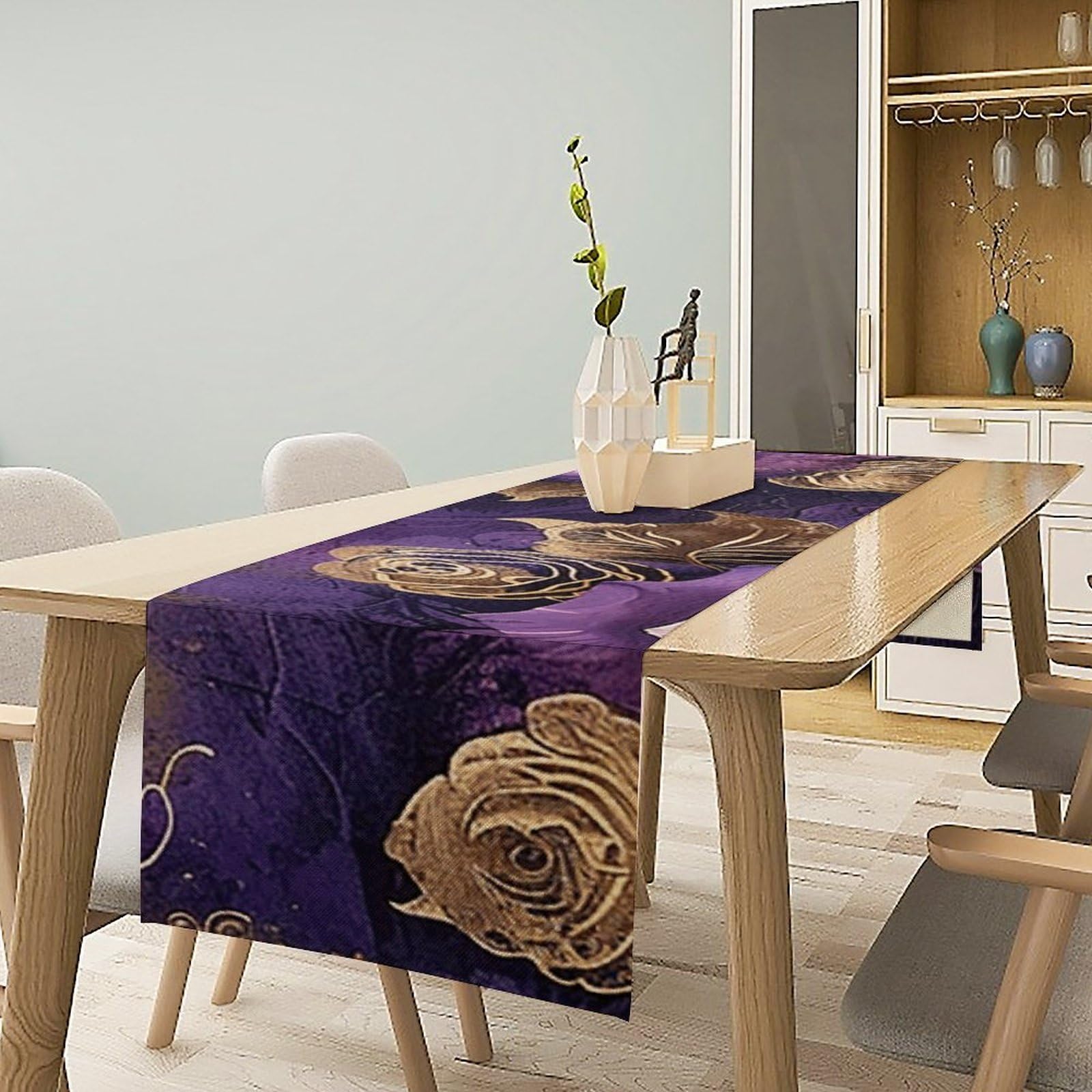 with Artistic Roses Table Runner 13x72 Inch Linens Burlap Table Runner with Tassels Boho Farmhouse Table Runner for Kitchen Home Christmas Halloween Party Table Decor Tablecloth