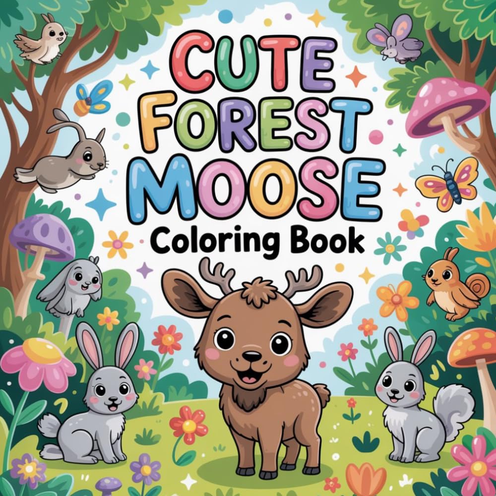 Cute Forest Moose Coloring book: moose wild animal relaxation women coloring book, moose forest creature stress relief kids book, moose antler mammal ... wildlife relaxation adults coloring book