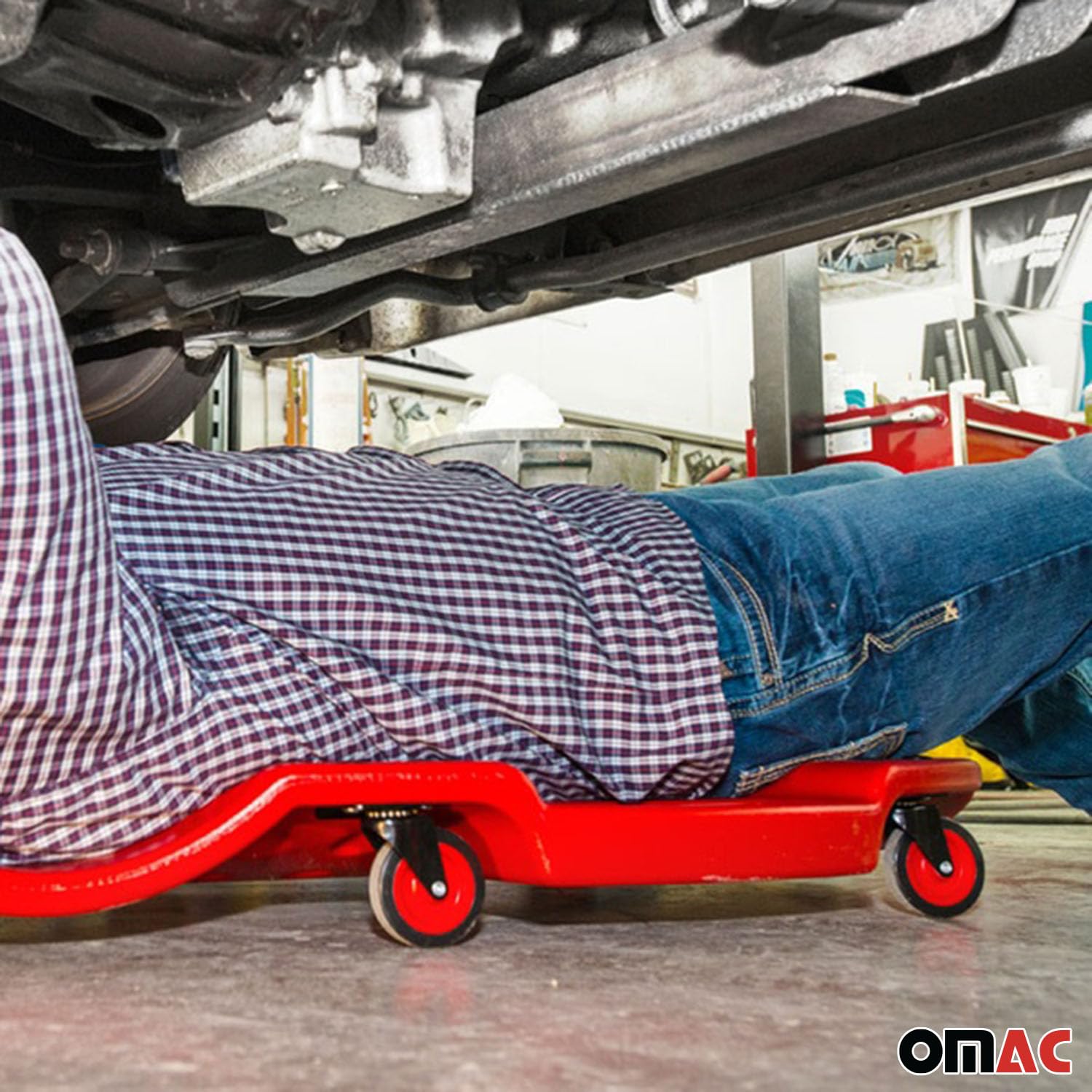 OMAC KFZ Werkstatt-Liegewagen Rollbrett Montageliege Montagerollliege Werkstattliege Montagerollbrett mit 6 kugelgelagerten 360° Rollen/Rollbrett Werkstattwagen Werkstatteinrichtung