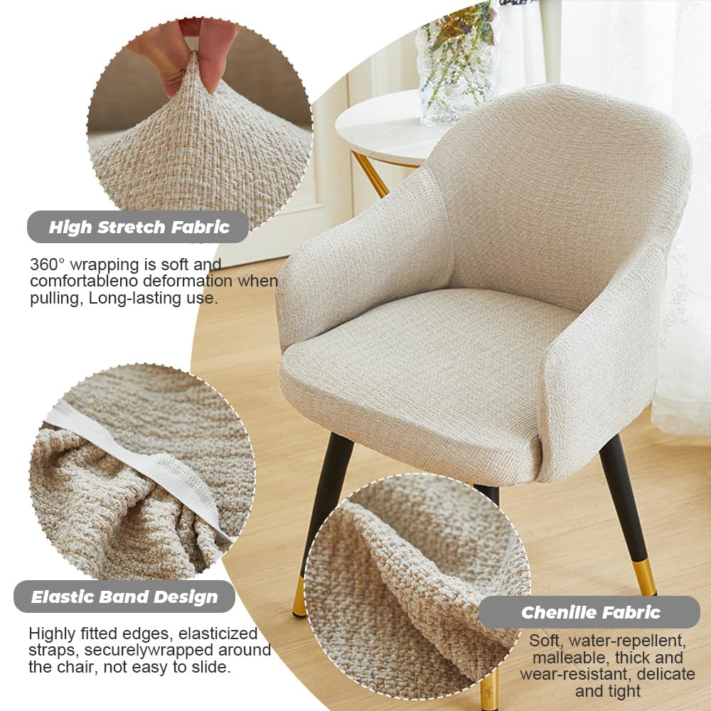 Highdi Chenille Stuhlhussen mit Armlehne, Stretch Stuhlbezug Hochlehner Esszimmerstühle Bezug Sesselbezug Waschbar Universal Hussen für Stühle, Esszimmer Hotel Bankett Deko (Khaki,6er Set)