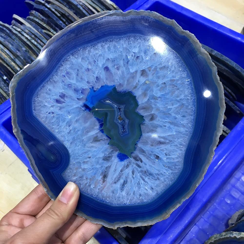 ZTBH Cristal de meditación Natural 150 mm Grande Azul Geodo de Rebanada de ágata, Cuarzo de Cristal Pulido Piedra de Cristal