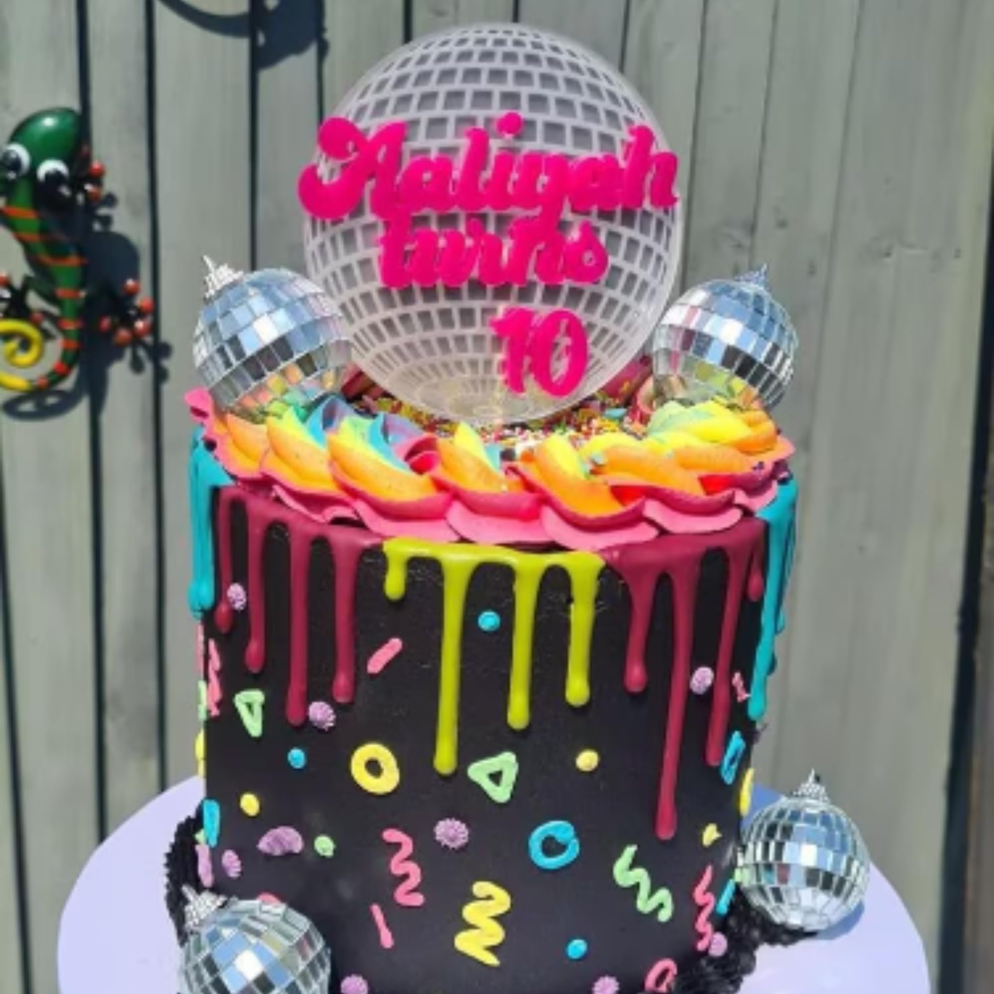 Personalised Disco Birthday Cake Topper Glitter Ball, Disco ball Cake Topper for birthdays and celebrations.
