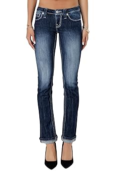 Miss Me Women's Gothic Cross Stitch Low-Rise Straight Jeans
