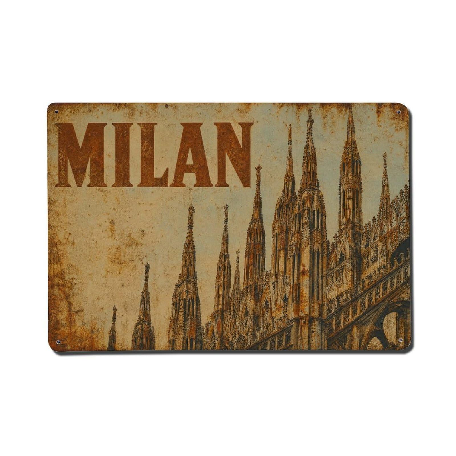 Huiyhb 8X12inch(20X30cm) Vintage Travel Milan Cathedral Gothic Pinnacles Italy Metal Tin Sign