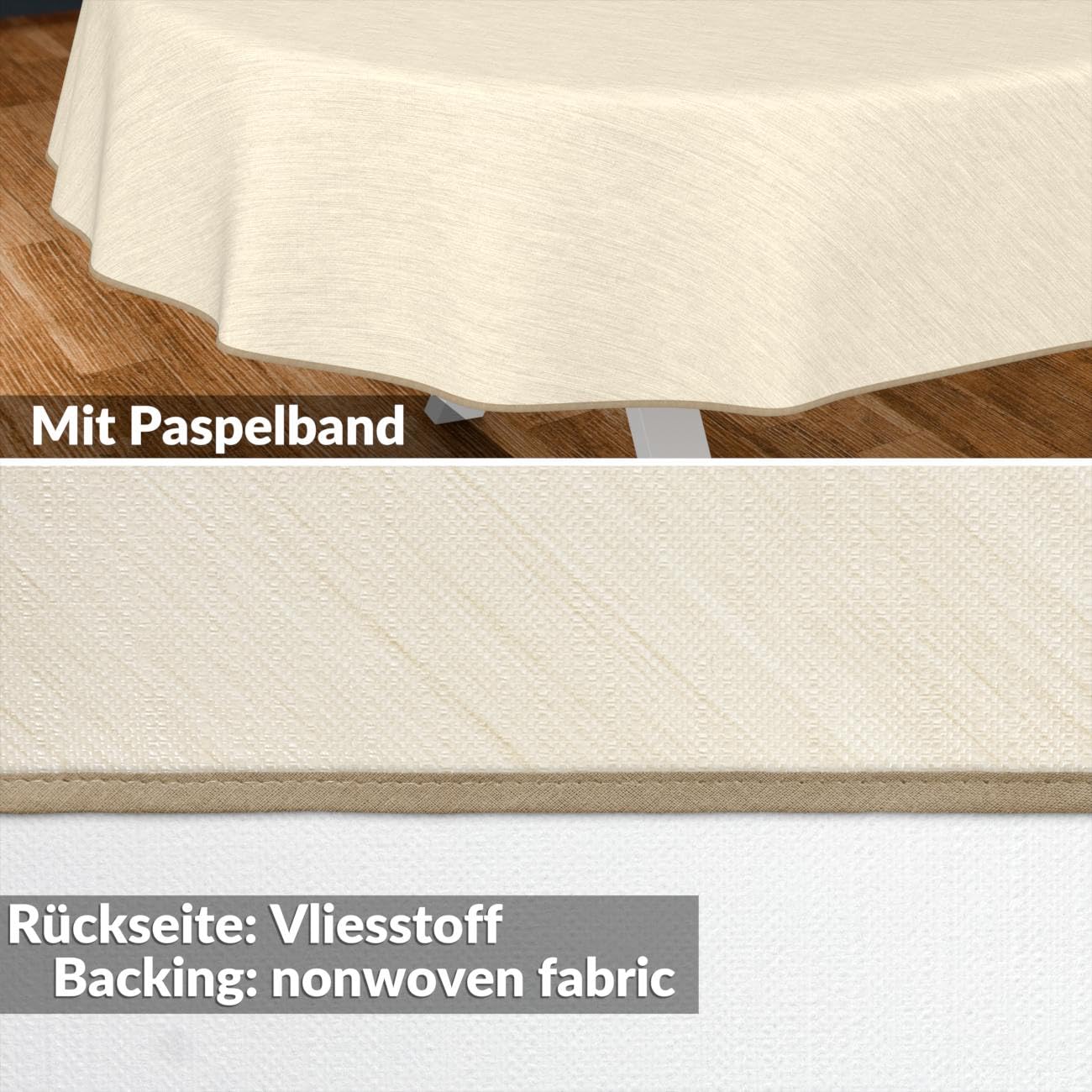 Nappe de Table en Toile cirée - Aspect Lin - Facile d'entretien et imperméable - Ovale - 240 x 140 cm - Crème avec Ourlet