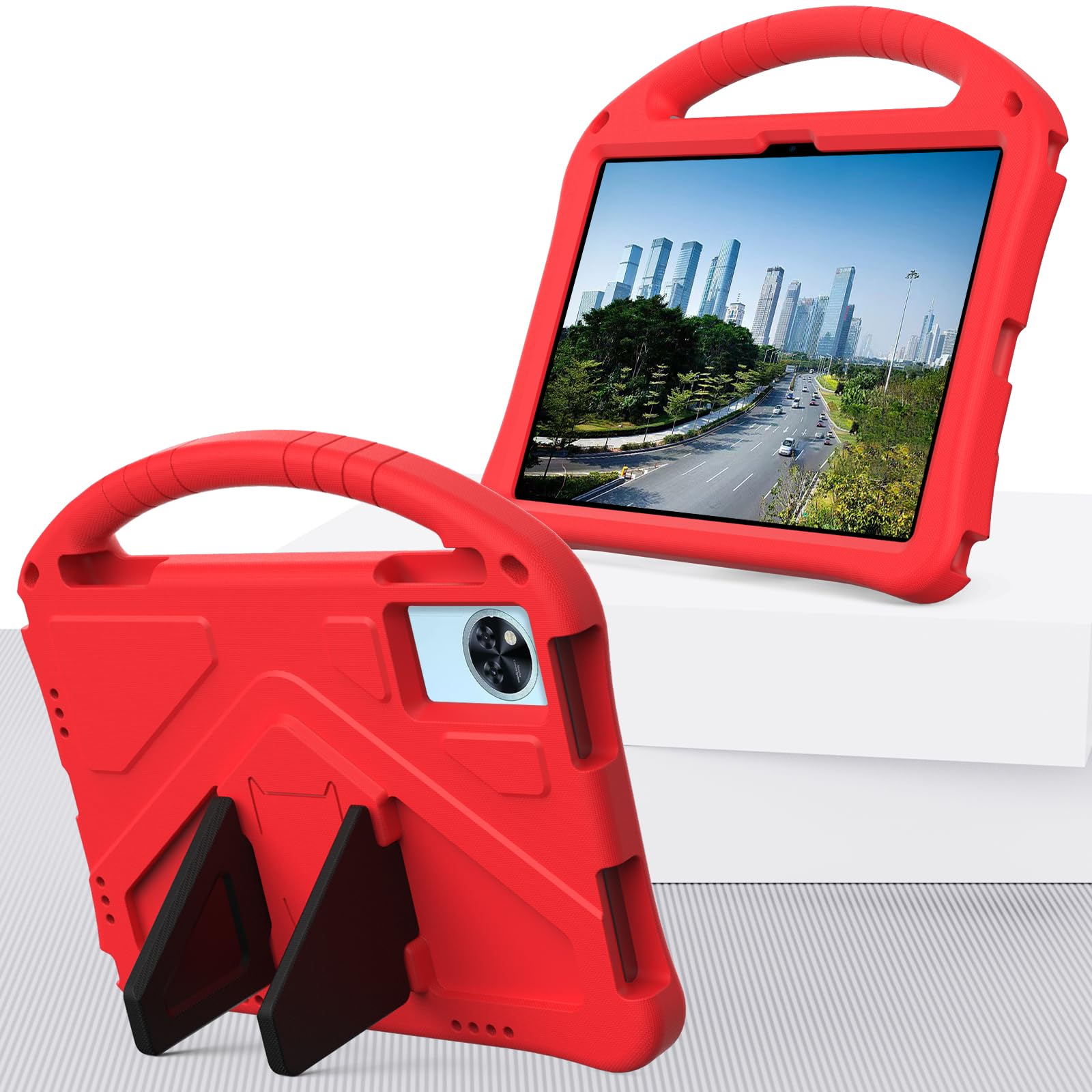 Custodia con cavalletto per bambini compatibile con Doogee U11/U11 Pro 11 pollici (2025), leggera copertura in EVA antiurto spessa protezione dagli urti copertura per tablet W tracolla + manico. Rosso