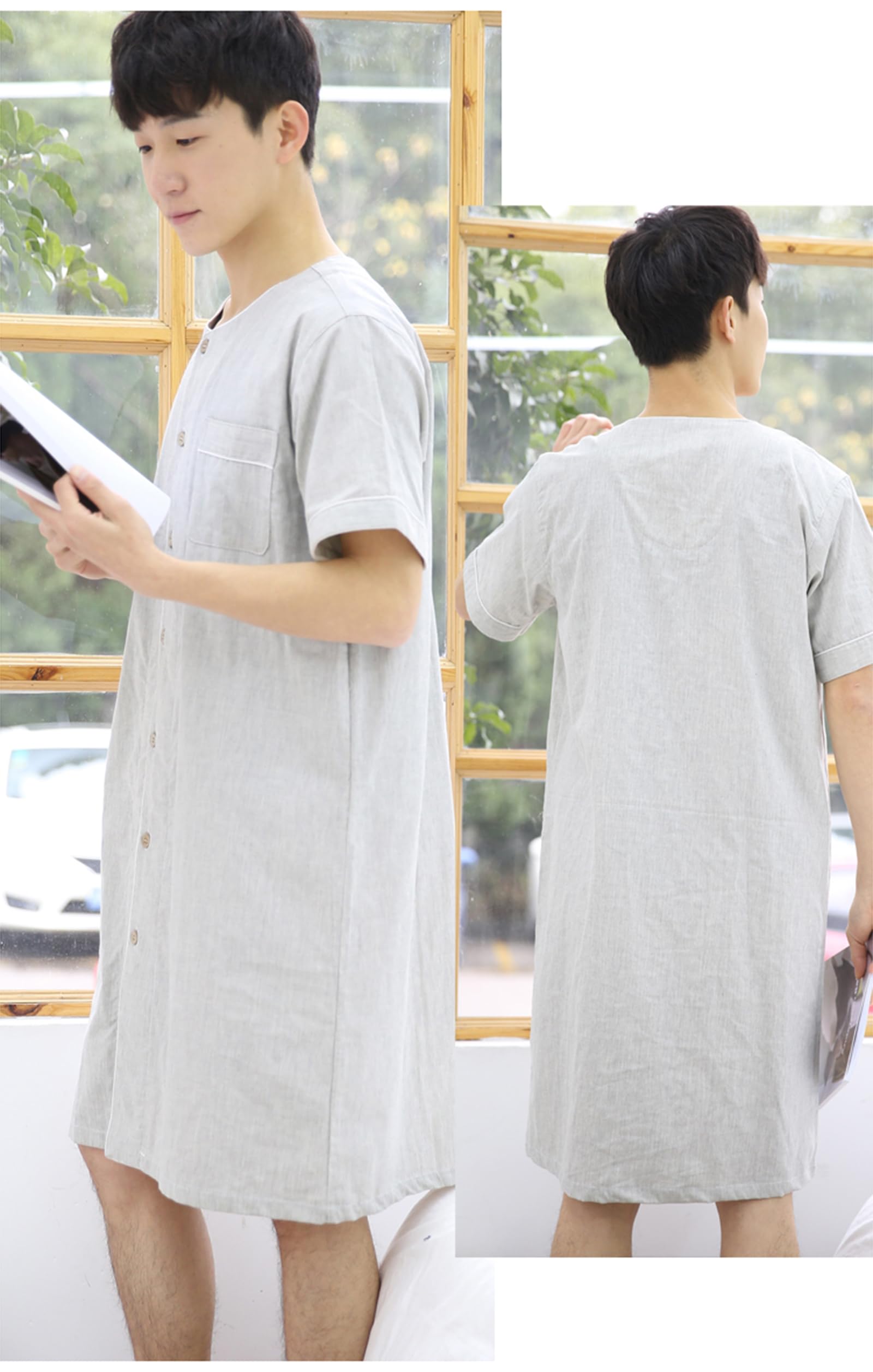 Herren Nachthemden Button Down House Mantel Pyjamas Kurzarm Nachthemd Nachthemd Nachthemd