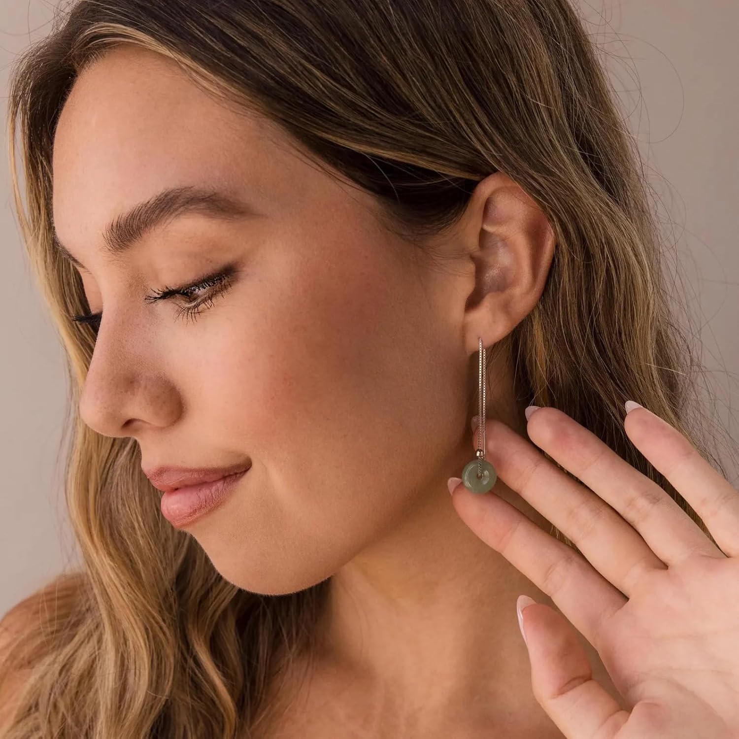 CAITLYNMINIMALIST 18K Gold Plated Sterling Silver Dangling Drop Long Chain CZ Gemstone Delicate Dainty Lobe Threader Earrings for Women