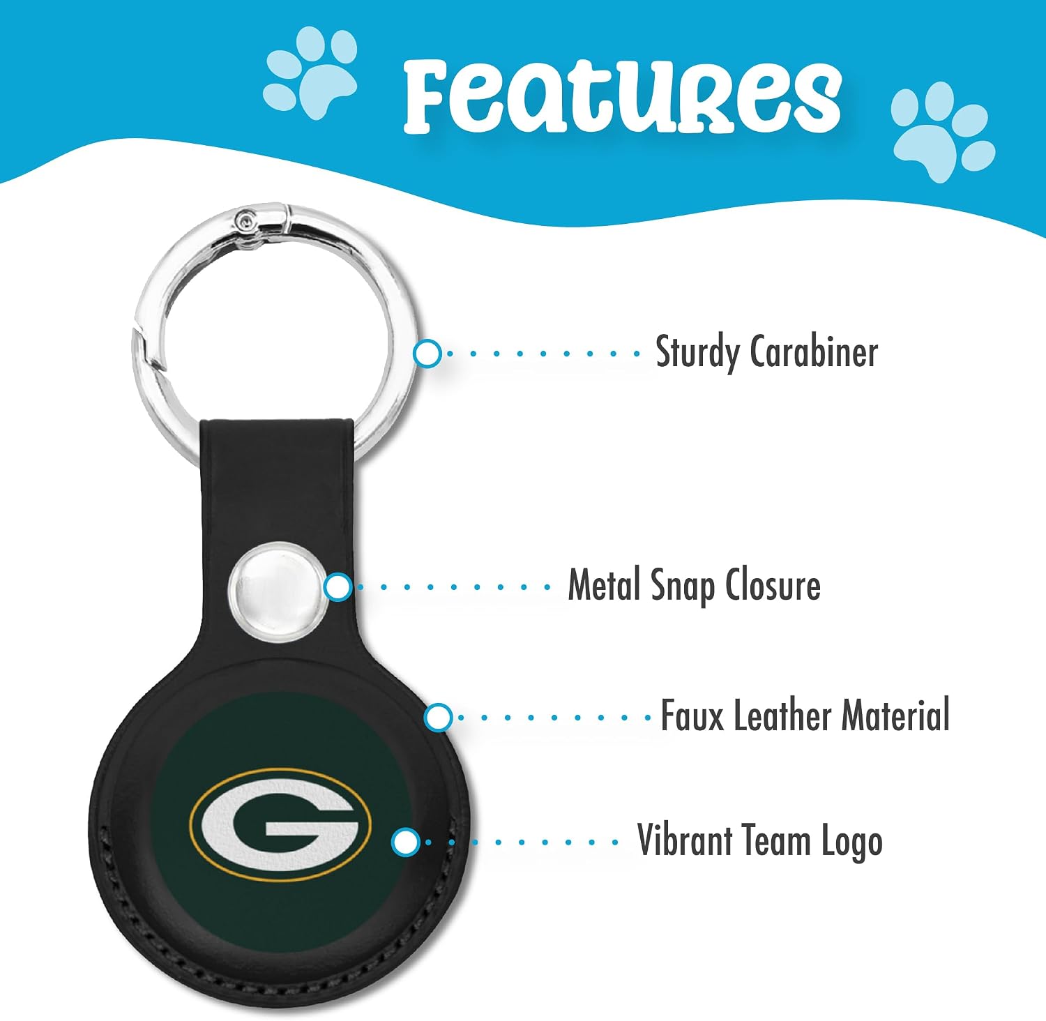 NFL Green Bay Packers Keychain Apple AIR TAG Holder for Dogs & Cats, Case for Apple Airtag Tracker, GPS Dog Tracking Device Pendant Holder image 3