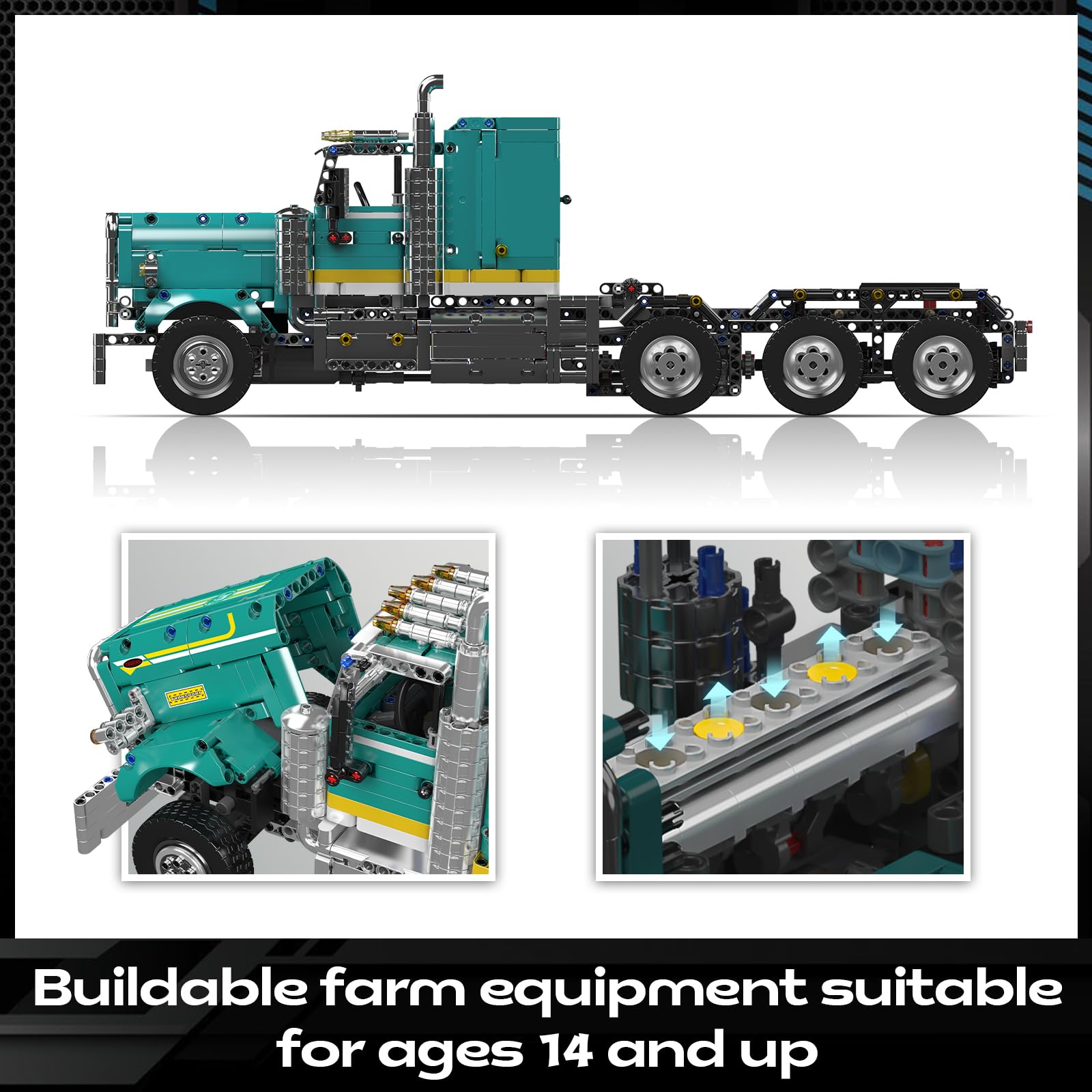 Mould King 13201 Technik American Truck Spielzeugauto Modellbausatz - Klemmbausteine Klassischer LKW Bausteine Auto Konstruktionsspielzeug Set Geschenke für Erwachsene ab 14 Jahren (2064+ Teile)