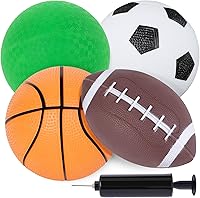 LovesTown 4-Pack 5-Inch Toddler Sports Balls: Soccer, Basketball, Playground Ball & 7-Inch Football with Pump for Kids 1-3, Indoor Outdoor Play