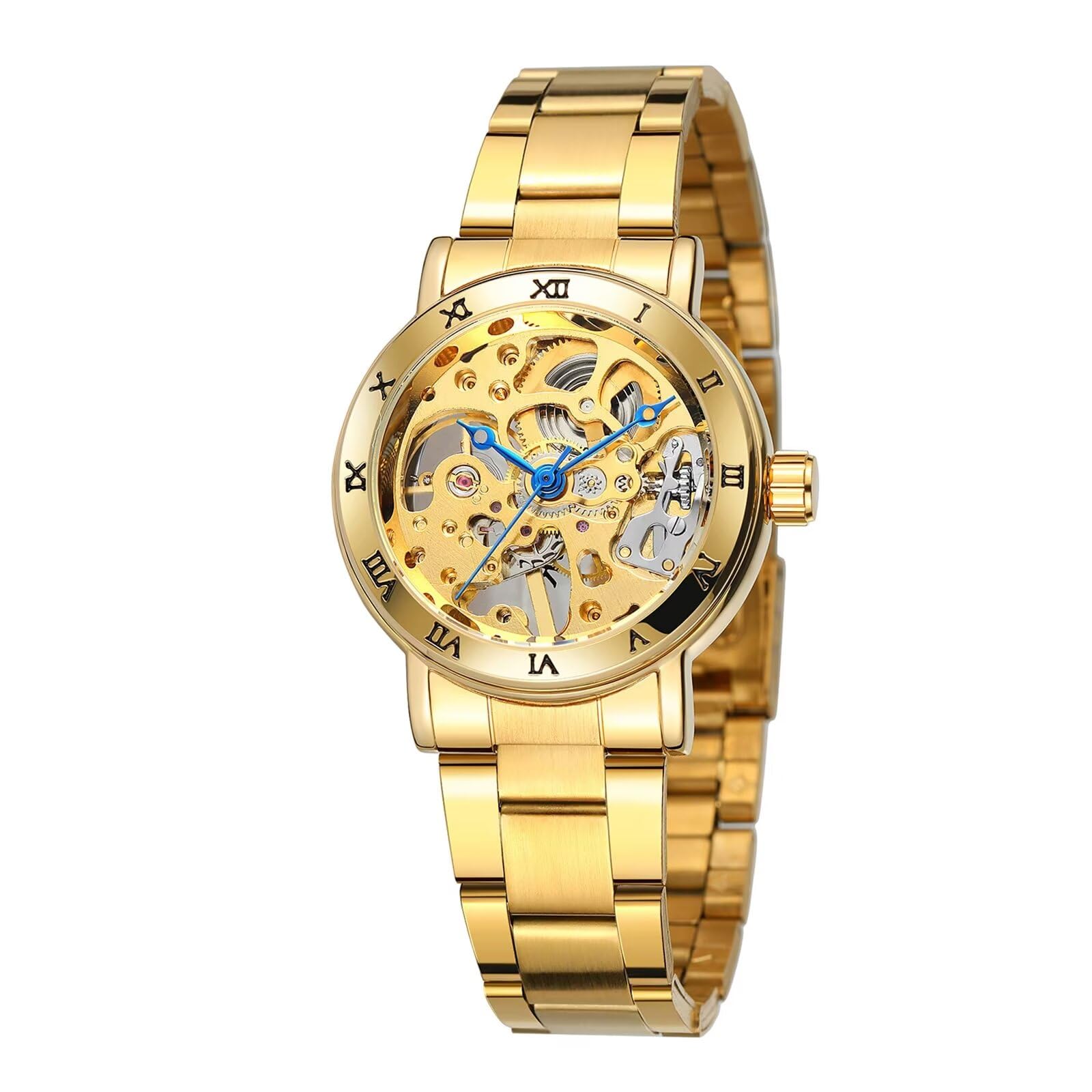 FORSINING Orologio automatico da donna con scheletro meccanico alla moda, cinturino in acciaio inox, quadrante con numeri romani, orologi da donna di lusso