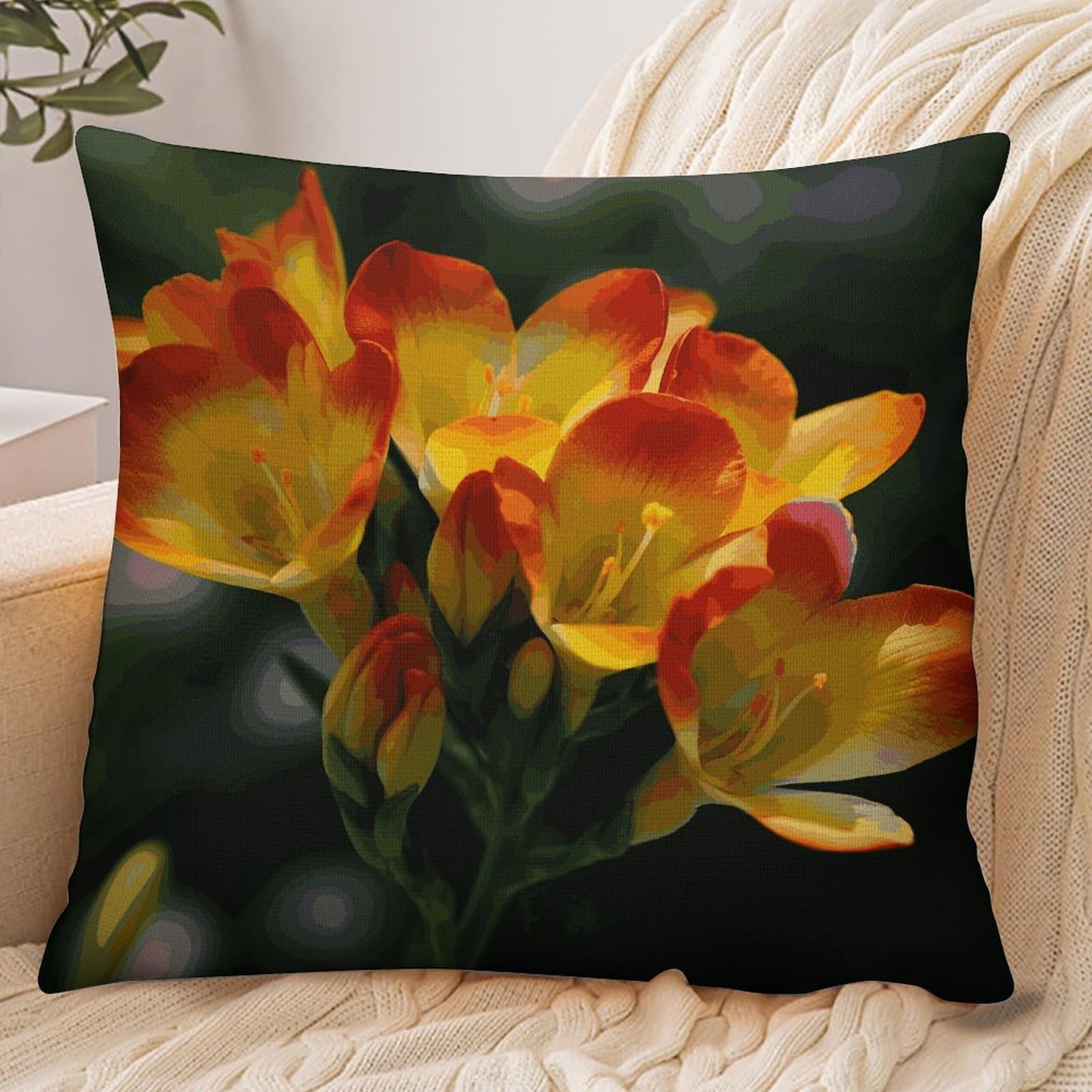 Fekiloot Style Freesia Beautiful Plant Flower Pillowcase Pillow Sham Pillow Case