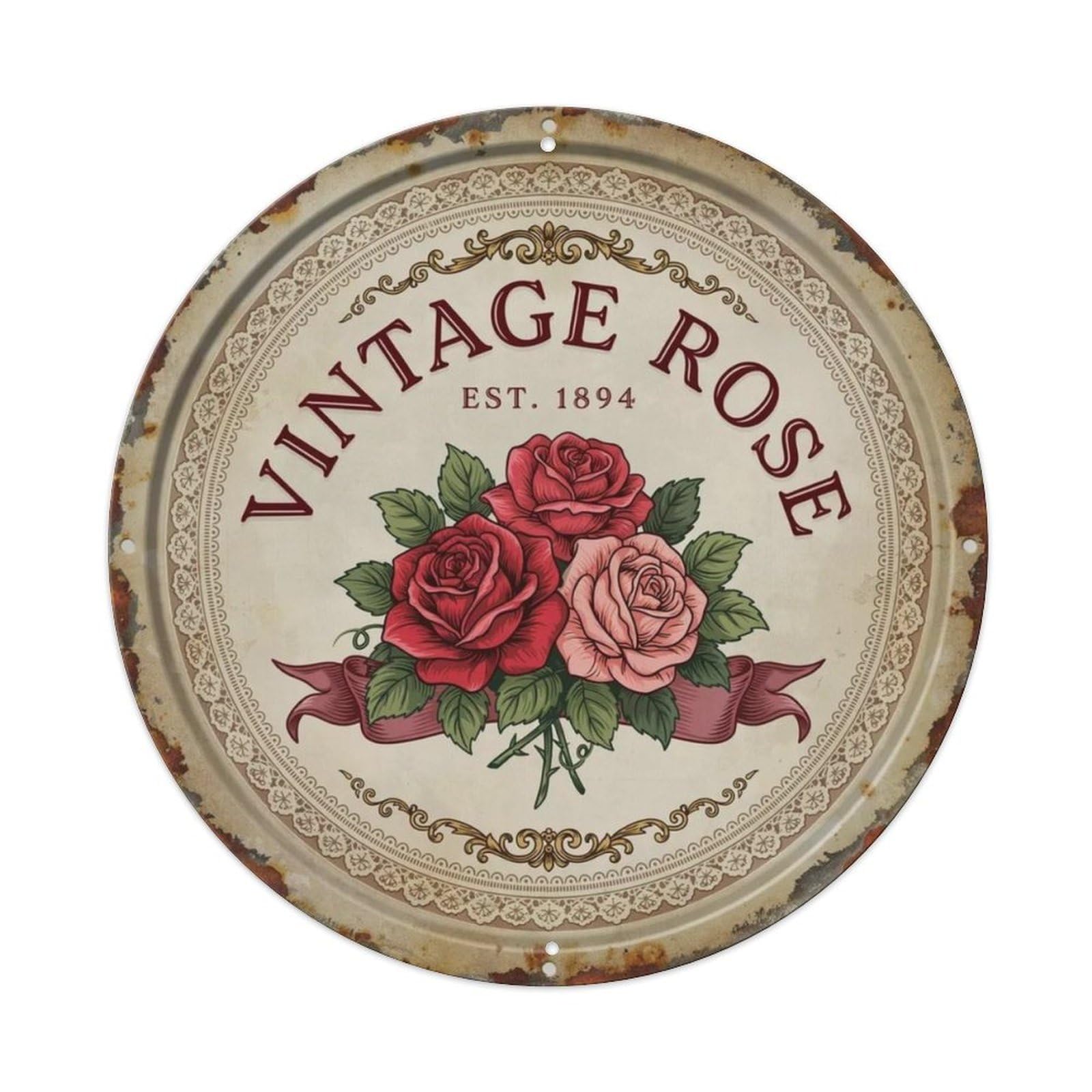 Vintage Rose Victorian Metal Tin Sign Plaque