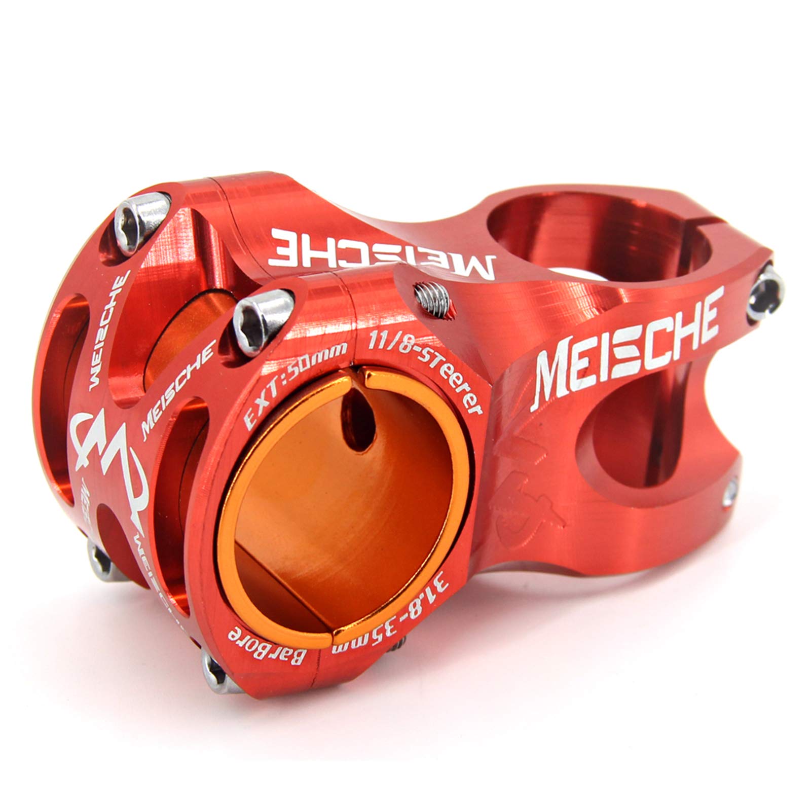 MEISCHE Upgraded MTB Stem, 50mm Enduro Bicycle Stem for 31.8 or 35mm Bar Clamp,CNC 3D Forged AL Handlebar Stem Riser for Mountain Bike