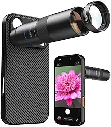 MIAO LAB Lente teleobjetiva HD 10X e lente macro de 200 mm, kit de lente de câmera de telefone de alumínio 2 em 1 com interface de rosca de lente de 17 mm. Acessório de lente de telefone adequado para