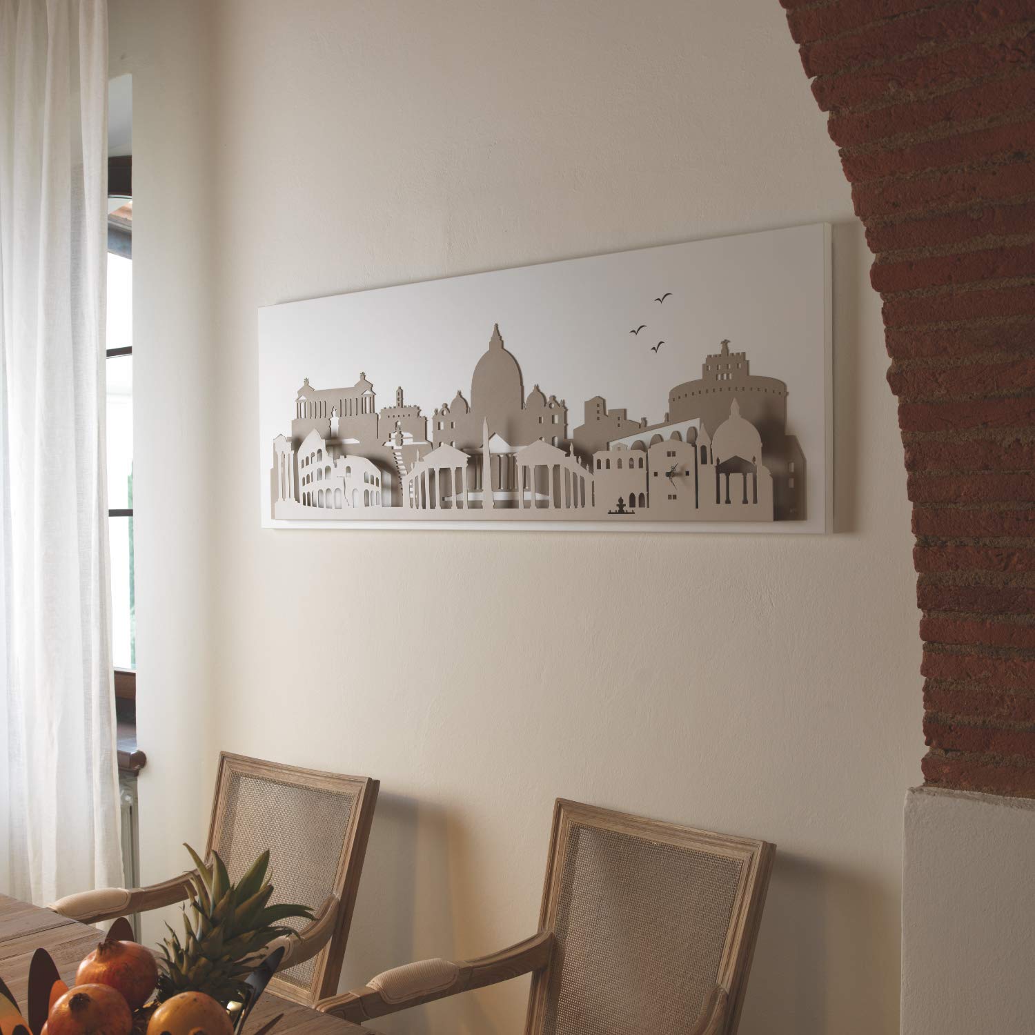 Arti & Mestieri Roma - Pannello Decorativo di Design 100% Made in Italy - in Ferro, 140 x 4 x 50 cm - Bianco, Beige e Nocciola