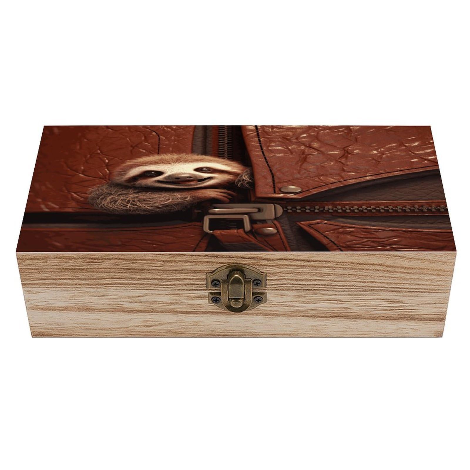 Adfgyerh Style Sloth On Zipper Bins Solid Wood，Jewelry Box Retro And Exquisite，Storage Box Used For Storing Photos, Souvenirs, Letters, Gifts, And Jewelry.