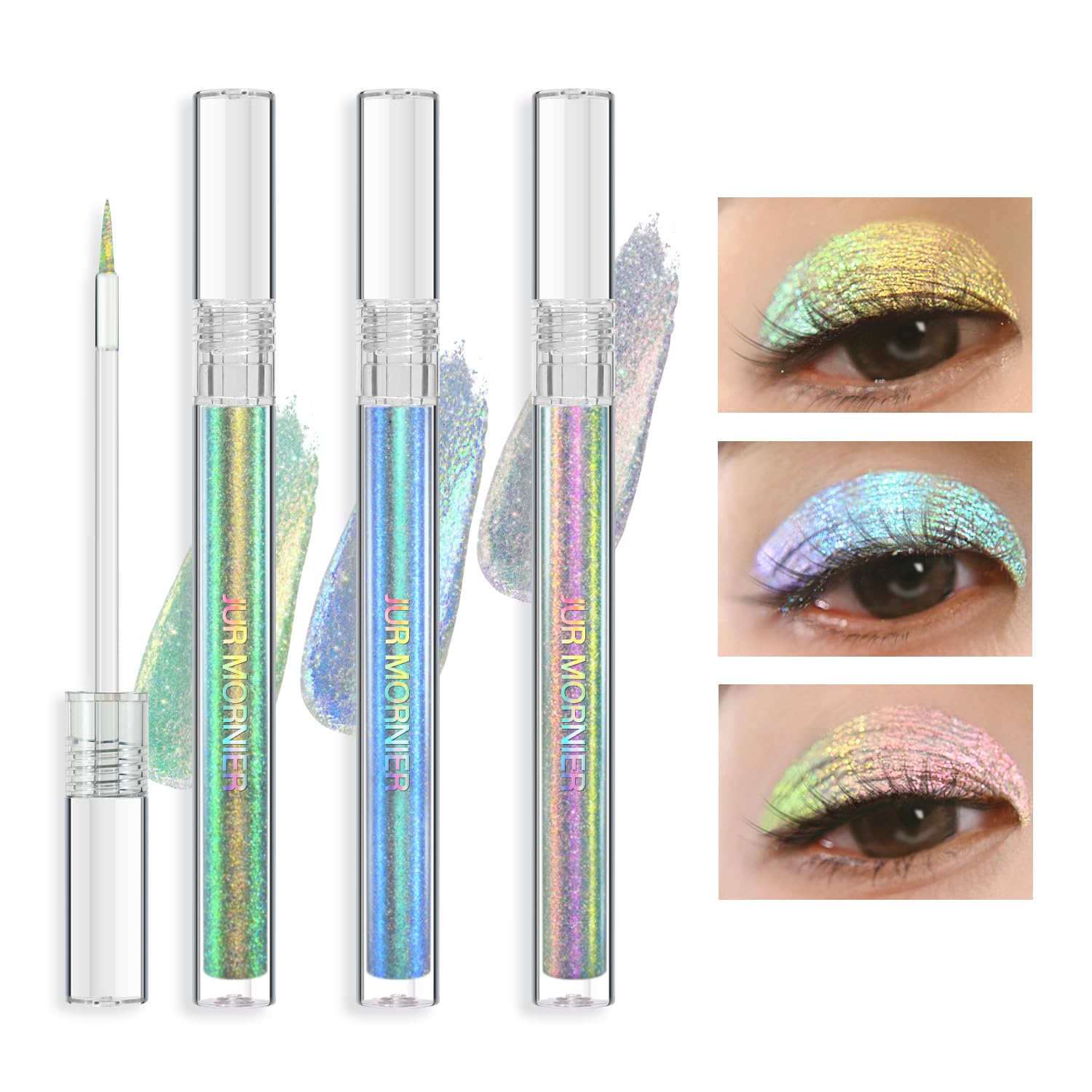 Multichrome Liquid Eyeshadow Set,3 Colors Multi-Dimensional Eye Liner Makeup,High Pigment Waterproof Metallic Eye Shadow,Ultre Fine Tip Glitter Eyeshadow (107+108+109)