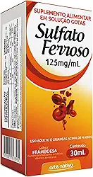 Sulfato Ferroso Arte Nativa 30ml Sabor Framboesa Suplemento em Gotas Reposição Ferro