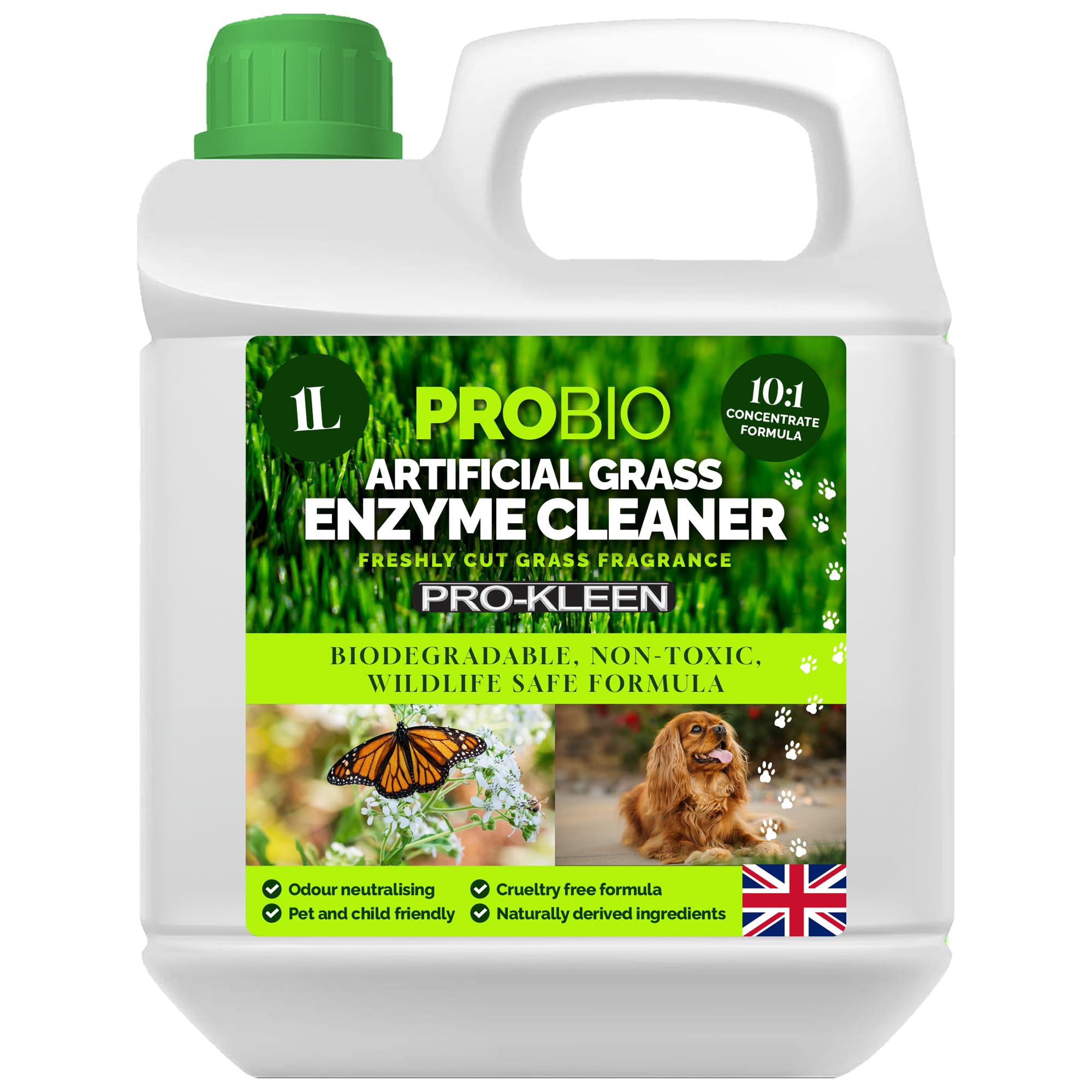 Pro-Kleen ProBio Artificial Grass Cleaner Probiotic Based Deodoriser Odour Eliminator 1L Non-Toxic Cruelty-free Child Pet Friendly. Fresh Cut Grass fragrance. Naturally derived Probiotic Cleaning