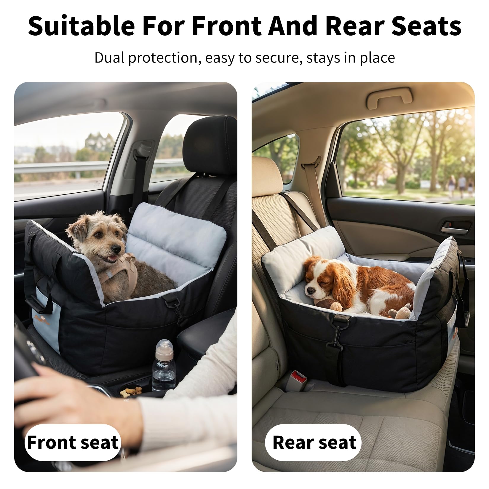 BingoPaw Siege Auto Chien Voiture: Panier Voiture Portable pour Chiens de Petite à Moyenne Taille avec Détachable et Lavable Coussin, Noir