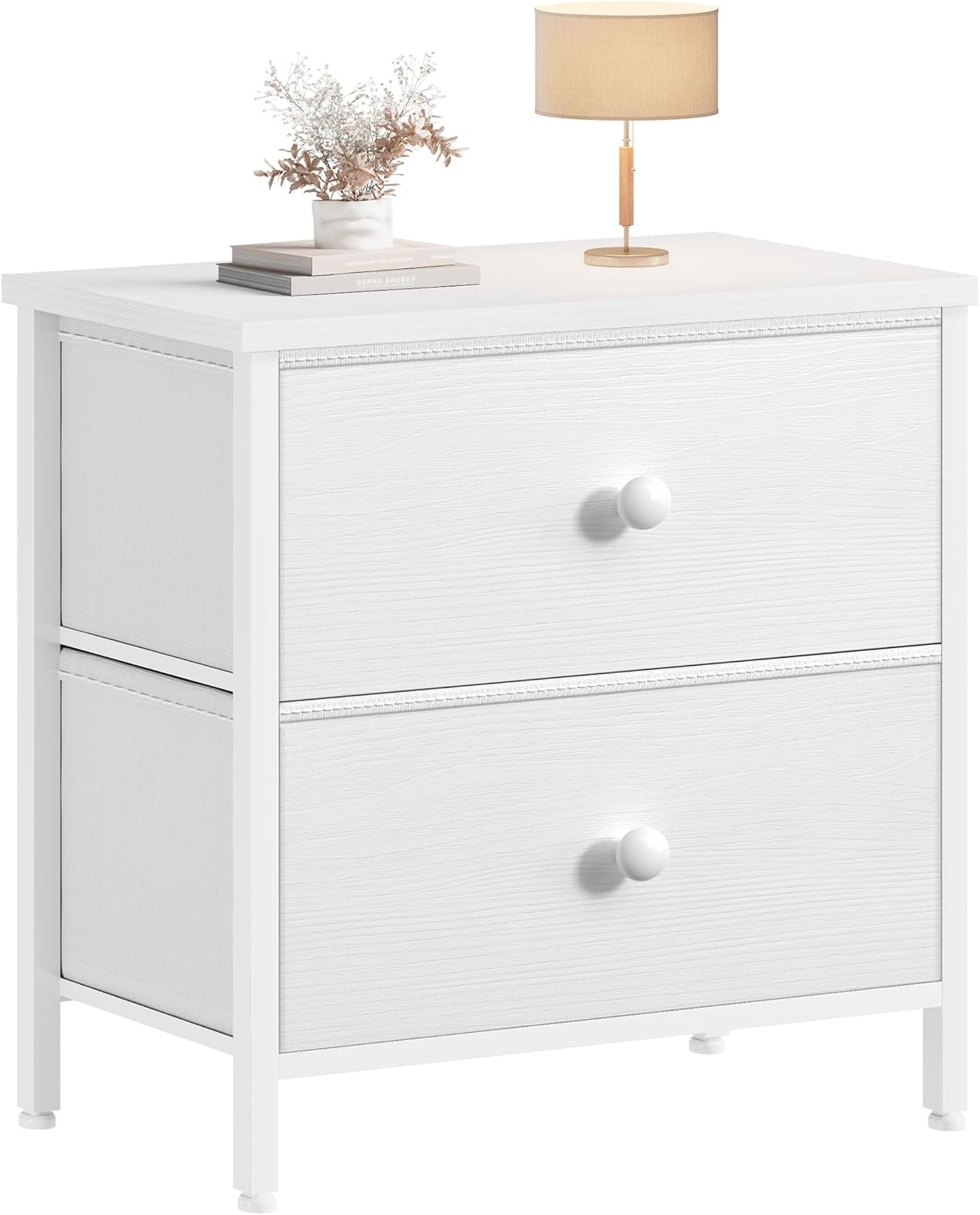 BOLUO White Dresser for Bedroom, 2 Drawer Dresser Fabric