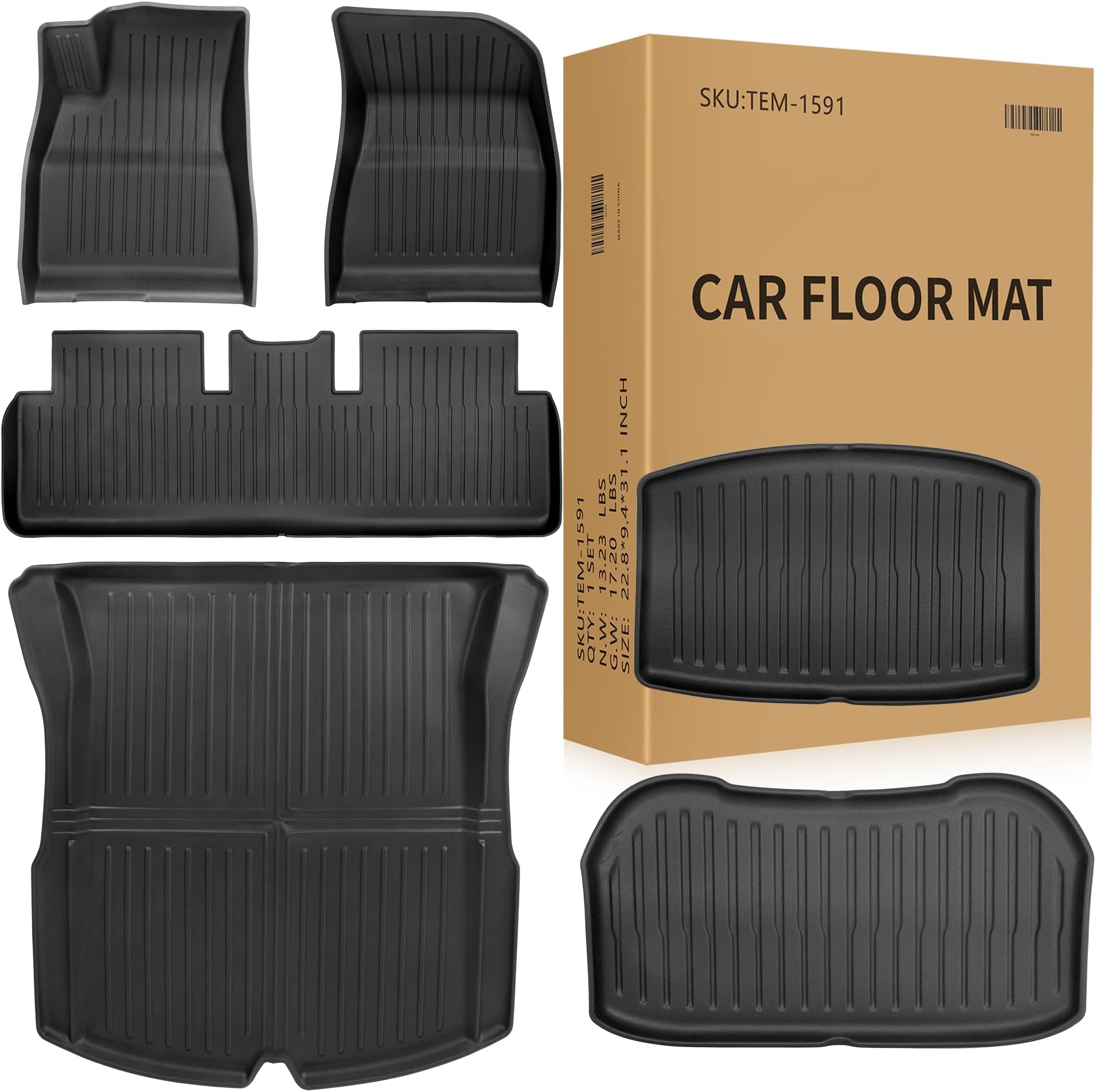 Floor Mats Fit for Tesla Model 3 Highland 2025 2024, Custom Fit All-Weather Cargo Liner Full Cover Car Mats with Front Rear Cargo Mat Trunk Floor Mat Interior Accessories