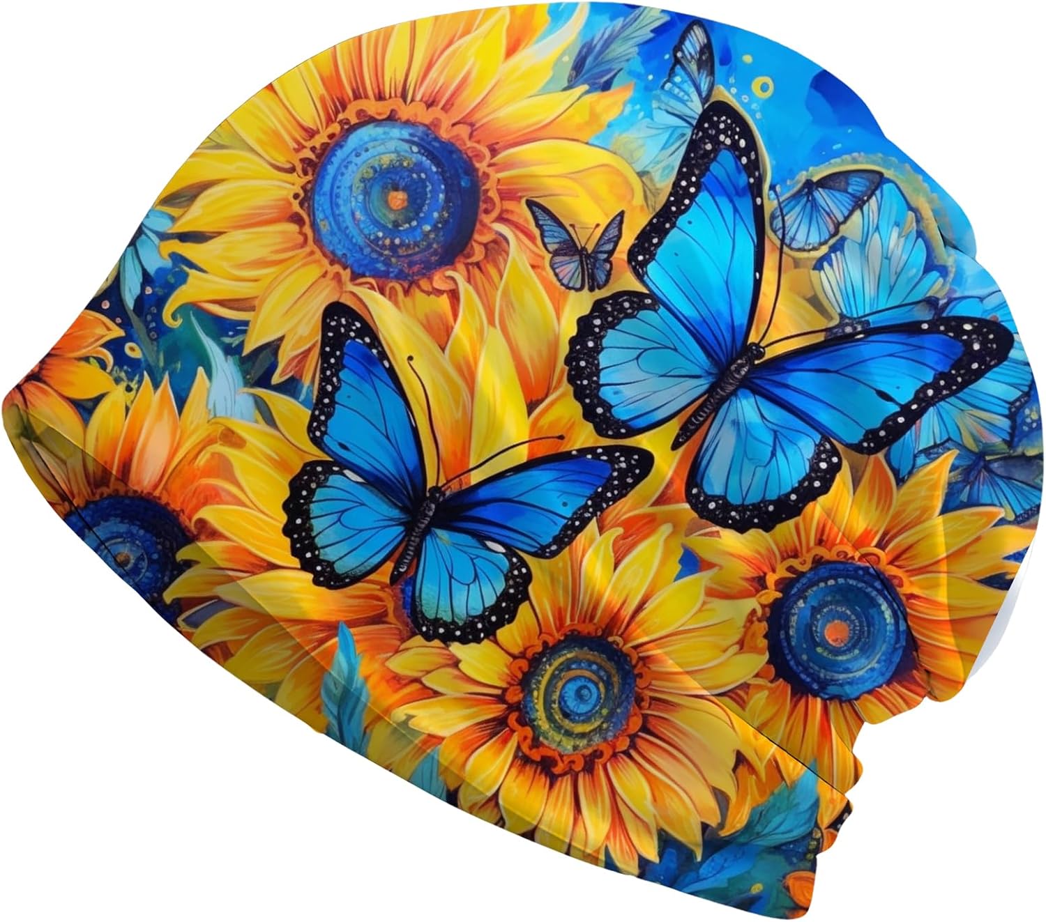 Turquoise Butterfly Women's Slouchy Beanie Hat Cute Turban Hats Cancer Headwear Caps Baggy Skull Sleep Scarf