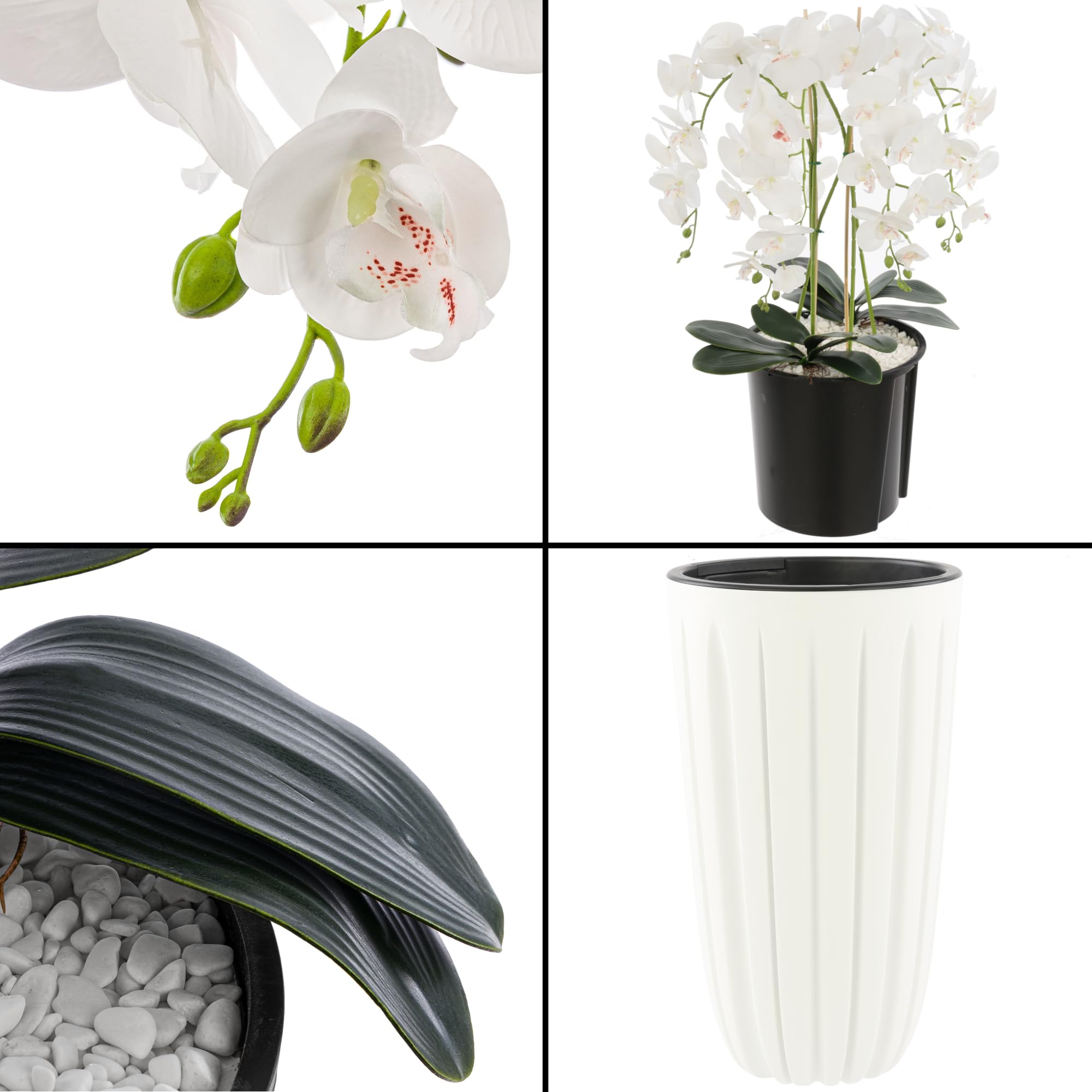 botle Bouquet d'orchidée artificielle en cascade blanche avec rainures - Hauteur : 100 cm - Fleurs caoutchoutées - Décoration belle et élégante pour la maison, le bureau