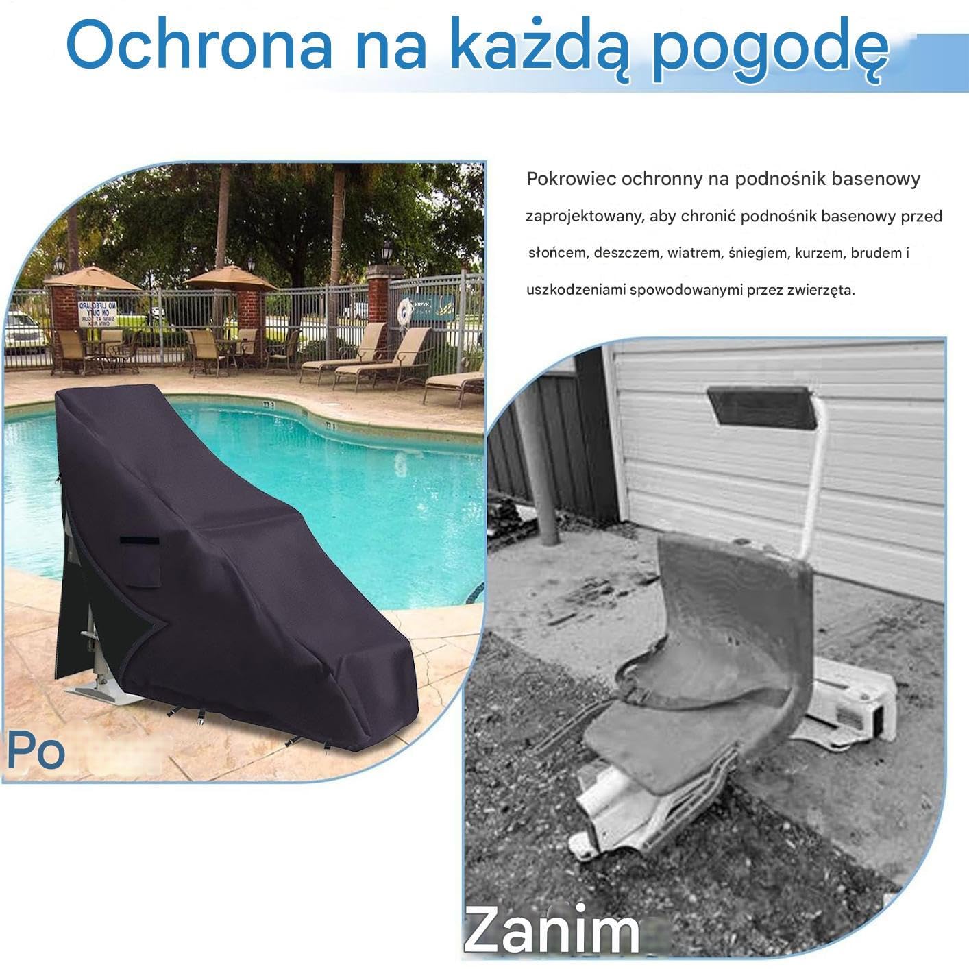 Pokrowce na krzesła basenowe Wodoodporne | na krzesło podnośnika basenowego Do ochrony przeciwsłonecznej na taras, trawnik, ogród, plażę, basen, patio, na zewnątrz i
