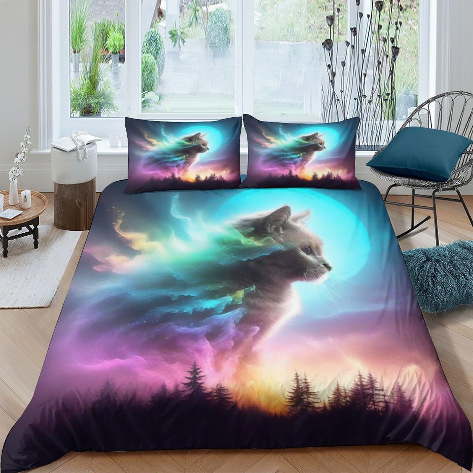 Parure de lit chaton douillet anti-allergie housse de couette 200x200cm zippée microfibre