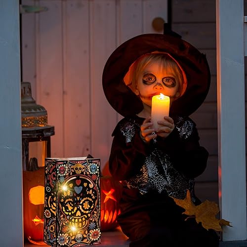 Miniatura 5 de Outus 24 bolsas luminarias para Halloween, Día de los Muertos, bolsas de papel para golosinas, resistentes al fuego, resistentes al fuego, bolsas de