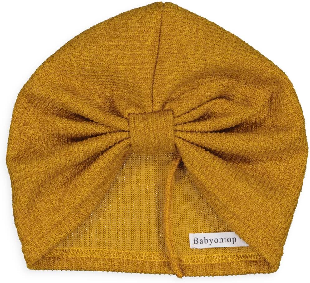 BABYONTOP AKKO Rosa French Brand Baby Girl Turban Headband Newborn Baby Hat Maternity Newborn Baby Girl Newborn, Off-White (XS (0-3M), Mustard)