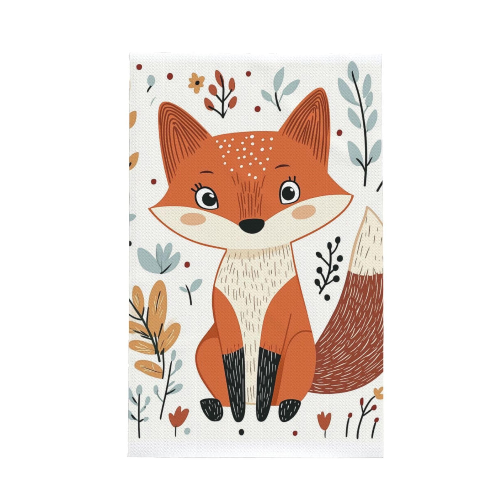 Super Absorbent Kitchen Towels 26x16inch, Cartoon Fox In A Floral Art Print Waffle Weave Dish Cloth for Cleaning & Drying