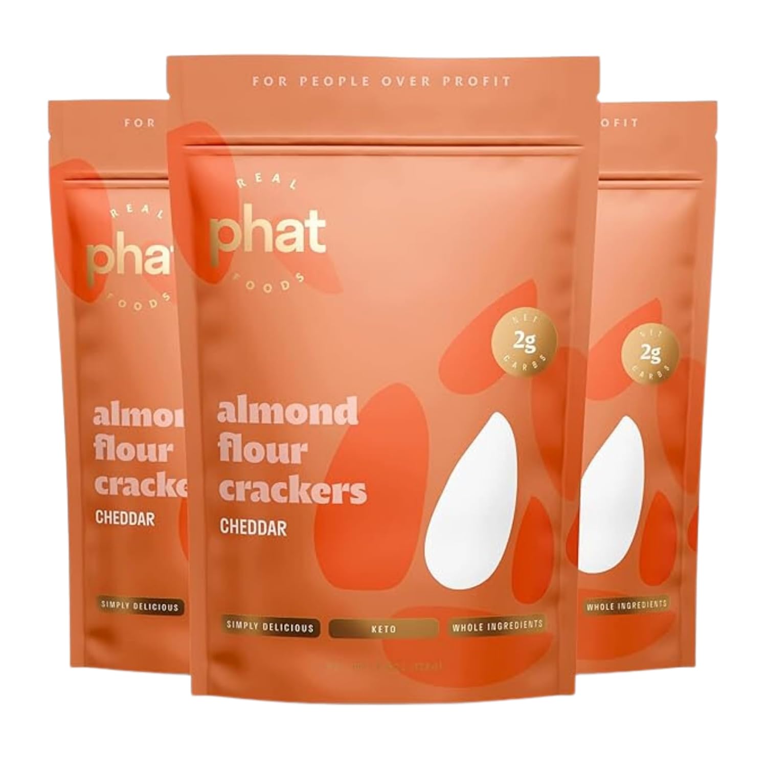 Cheddar Almond Flour Crackers by Real Phat Foods - Low Carb, Gluten-Free Keto Snack - Pack of 3 (Cheddar)
