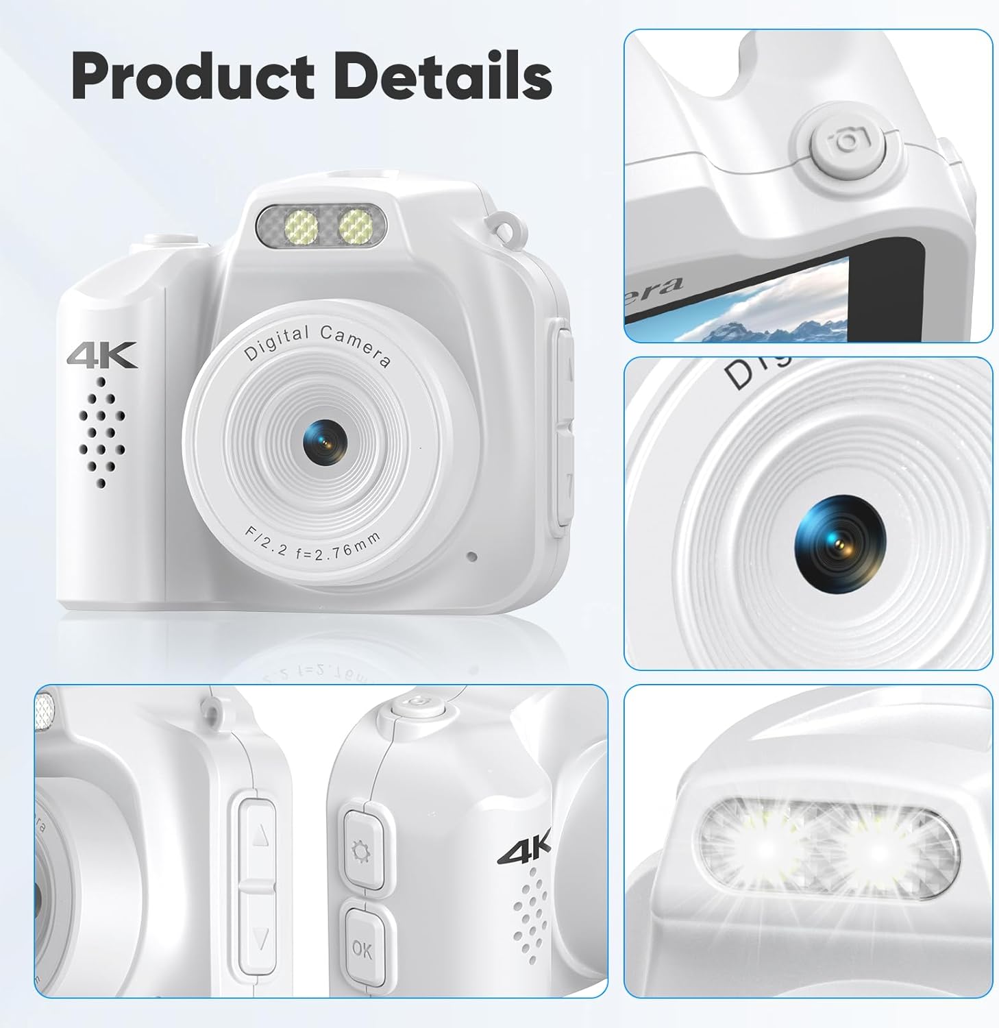 Generic Mini Camera 4K HD Video Recorder - Keychain Digital Camcorder with 32GB Card, 1.54" HD Display, Long Battery Life, Ultra-Portable Tiny Camera for Travel/Vlog/Night Shots (White)
