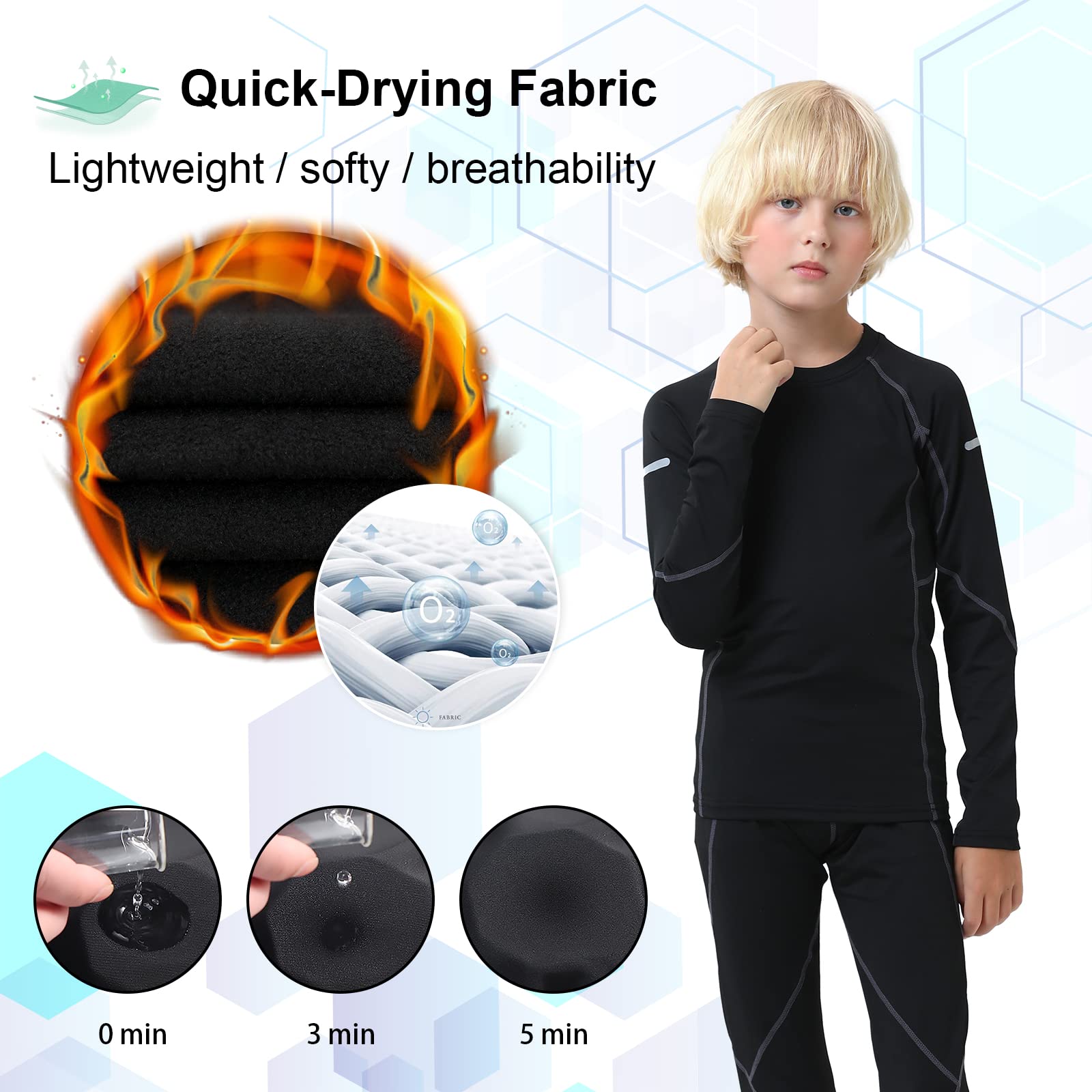 Leeboom Intimo Termico Bambini Traspirante Maglia Termica Bambino Asciugatura Rapida Intimo Funzionale Set da Bambina e Bambino per Running, Sport Invernali