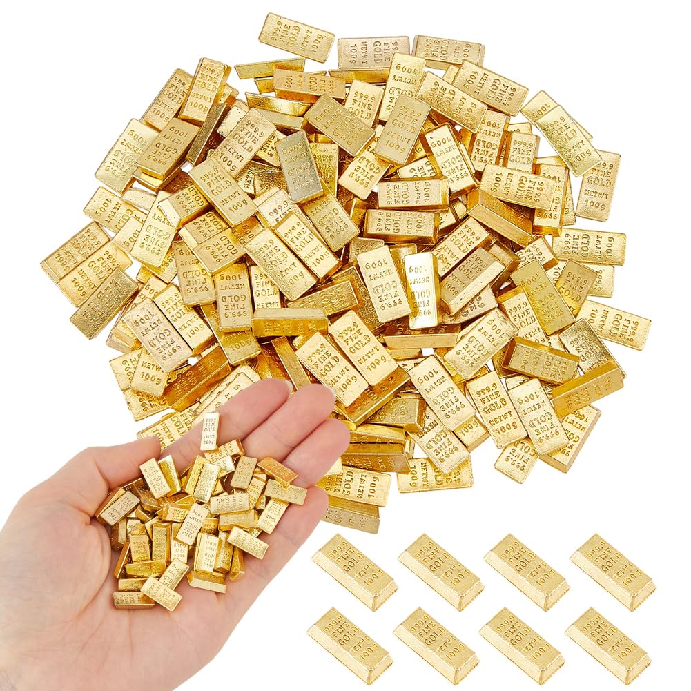DICOSMETIC 200Pcs Miniature Gold Bar Mini Faux Gold Bricks Alloy Dollhouse Accessories 6.5x14x3mm (0.26x0.55x0.12 Inch) for DIY Crafts Micro Garden Landscaping Decoration Party Decor