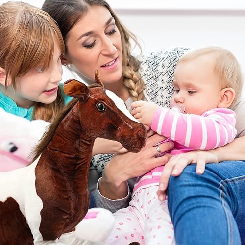 Miniatura 5 de Vinsot Caballo gigante de peluche de 33.5 x 27.5 pulgadas, juguete de peluche grande realista de pie, bonito juguete de juego de rol para niños y