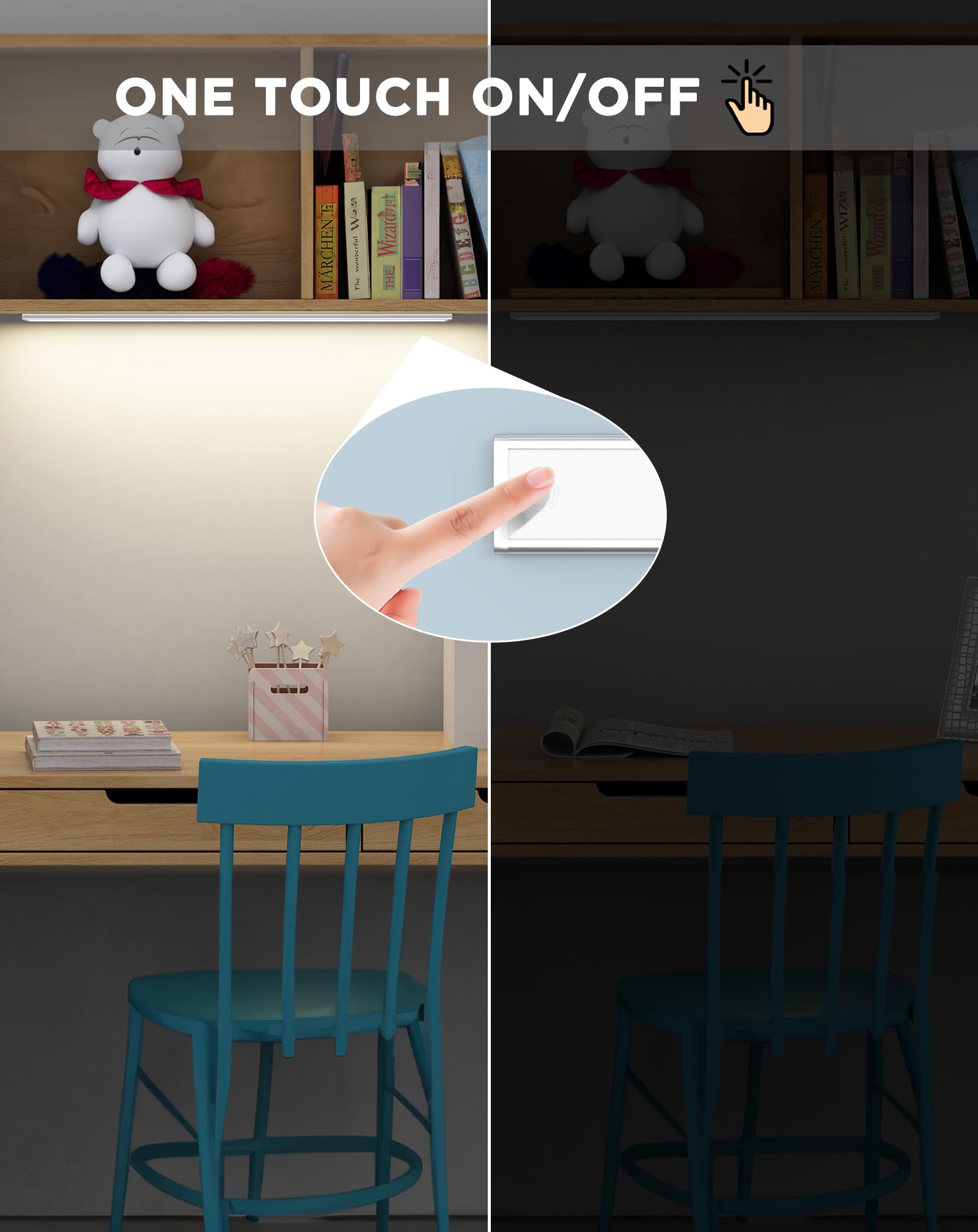 SOAIY 58cm Luce sottopensile cucina ricaricabile Lampada sottopensile Barra led cucina Luminosità regolabili batteria 4500 mAh tramite tocco magnetica a 3 Colori per Cucina,Bagno,Armadio,Specchio